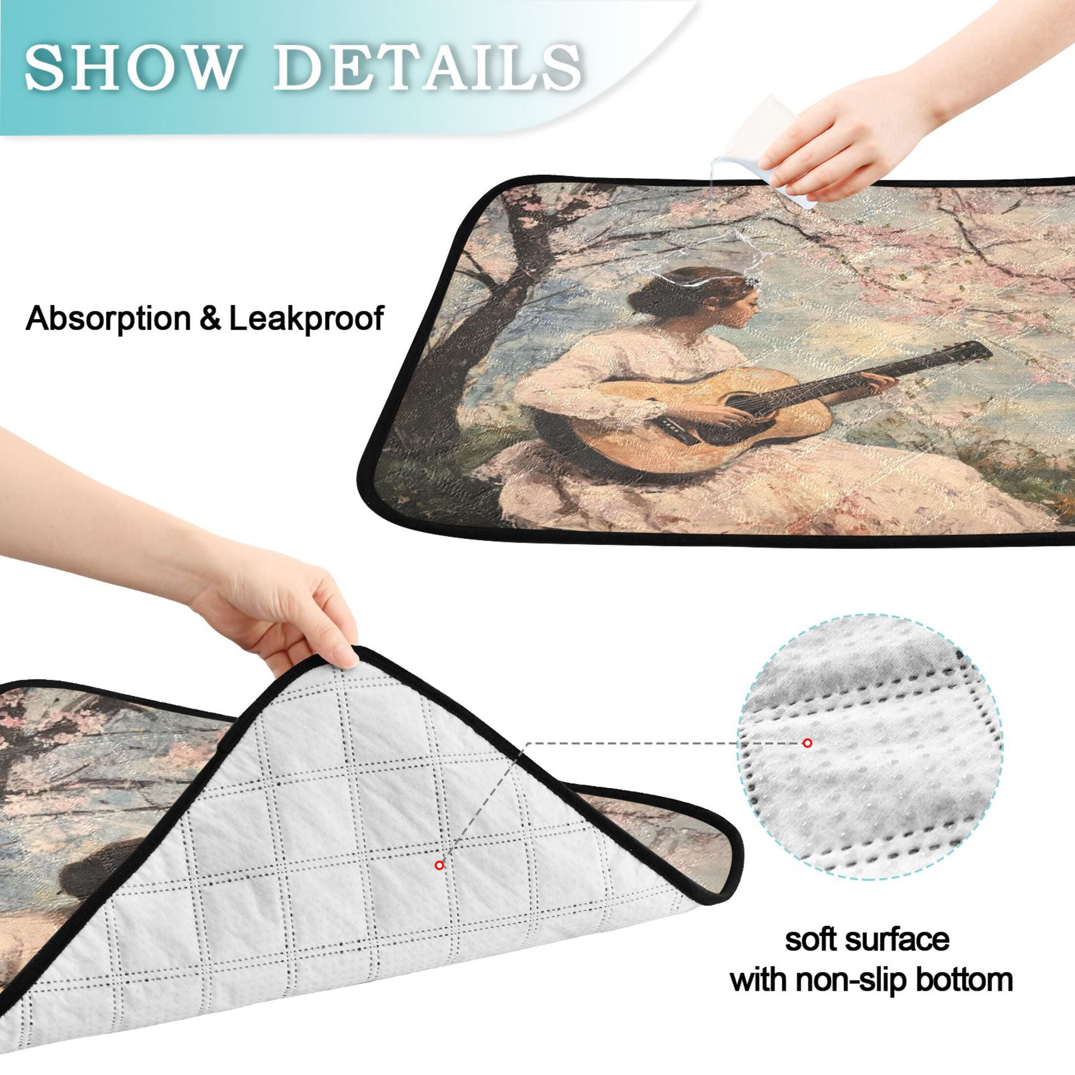 Qxltty Season Of Cherry Blossoms Cat litter Pads Pet Set of 2 Diaper Mats Center Anti-leakage Layer Absorbent Soft and Comfortable