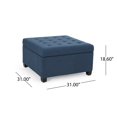 thumbnail image 5 of Benjara Cindy Ottoman, 31 Inch Square w Storage, Birch Wood, Blue Polyester, 5 of 5