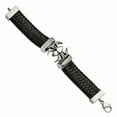 thumbnail image 3 of White Stainless Steel bracelet Men's Black 8.5 in Polished Antiqued Blk Leather Spider, 3 of 5