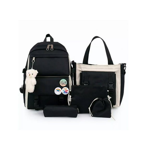 Set de Mochila / Bolsas Petukita Box Escolar Estudiante Lapicera Tote Lona Negro Petukita Box Kawai