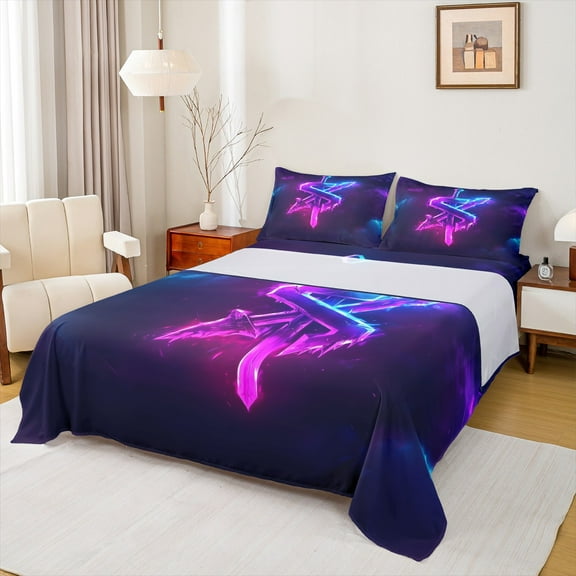 Castle Fairy Teens Girls Boys Personalized Initial Letter S 3Pcs Twin Sheet Sets,Abstract Gradient Twin Fitted Sheet,Alphabet Lightsaber Breathable Flat Sheet,Lightweight Room Decor