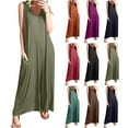 thumbnail image 7 of Lovskoo Overalls for Women Summer Casual Loose Tank Jumpsuit Sleeveless V Neck Long Pants Jumpsuit Romper with Pockets Orange XL, 7 of 7