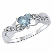 Palesa: 0.6ct Heart-cut Aquamarine Ice CZ Crossover Infinity Promise Ring Sterling Silver sz 11.5