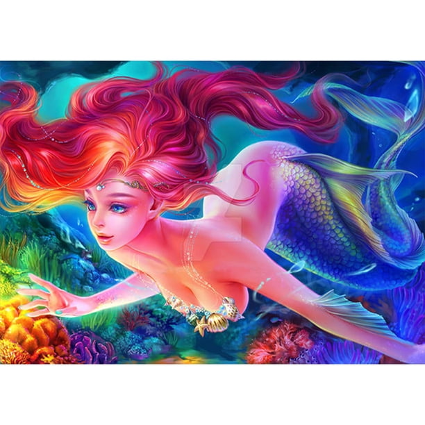 Hilo de bordar completo Eco-algodón 11CT impreso sirena punto de cruz Kit ilustraciones FLhrweasw Nuevo