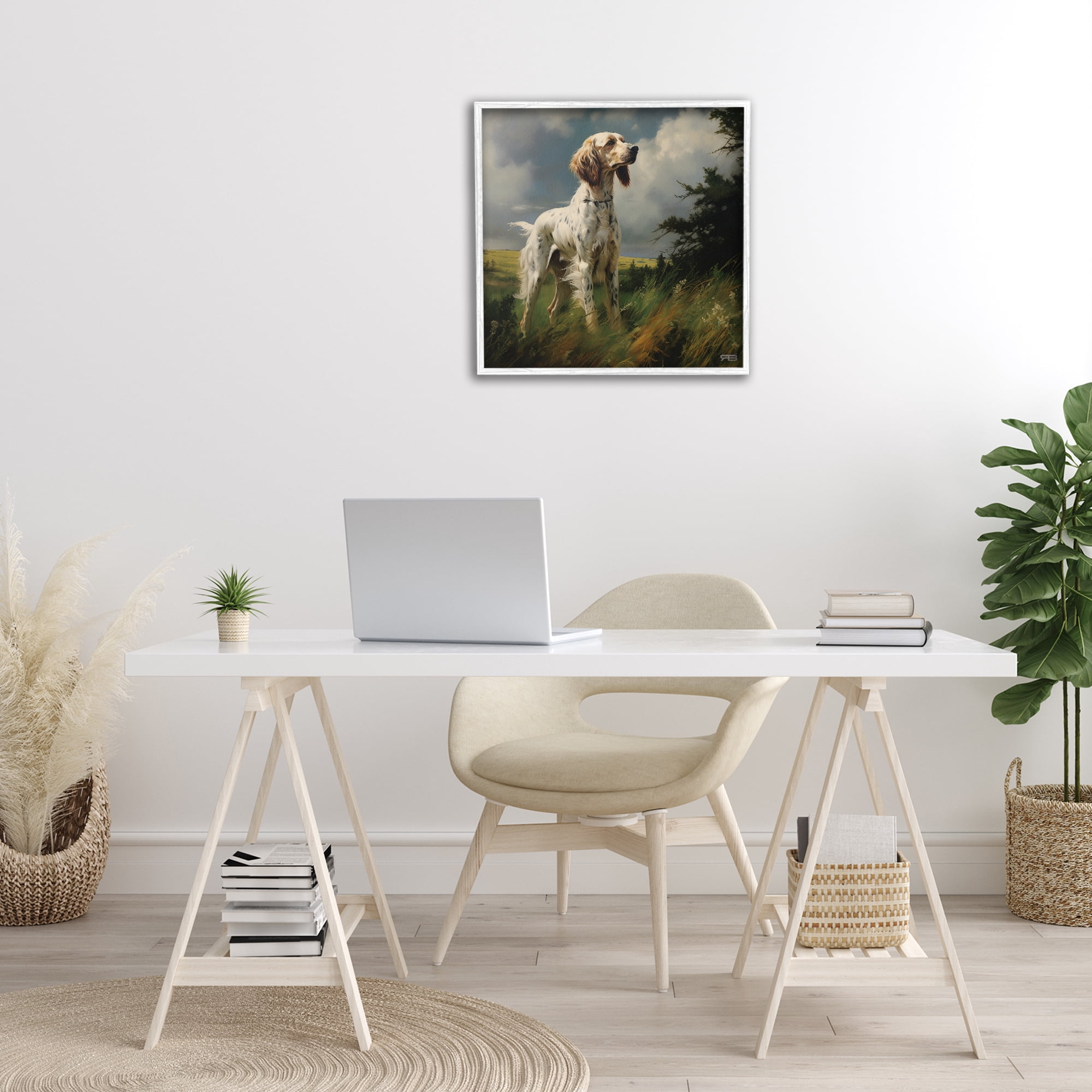 Stupell Industries Windswept Country Dog Landscape Painting White Framed Art Print Wall Art, 24 x 24