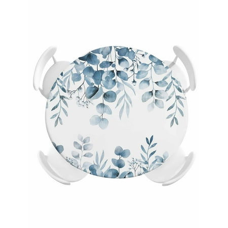 Round Fitted Tablecloth Blue Farm Eucalyptus Leaves Circle Table Cover Waterproof Table Cloth with Elastic Edge Watercolor Rustic Plants Leaf Outdoor Tablecloths for Kitchen Picnic 36-44in