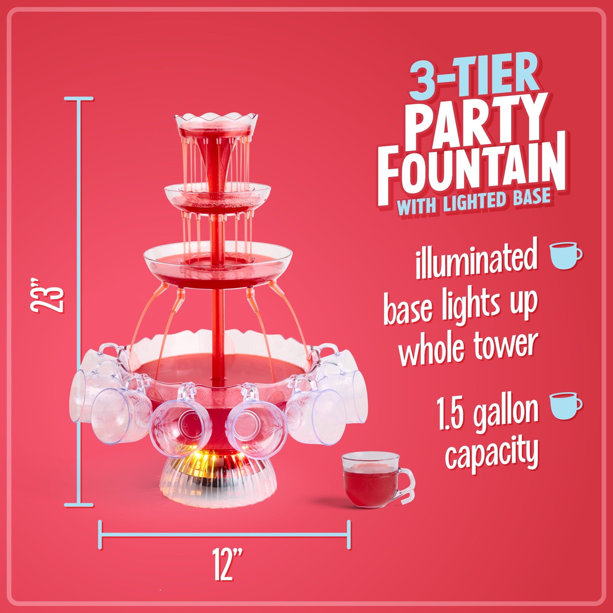 Nostalgia 3-Tier Party Drink Dispenser and Beverage Fountain with LED Lighted Base, 1.5 gal, Delux