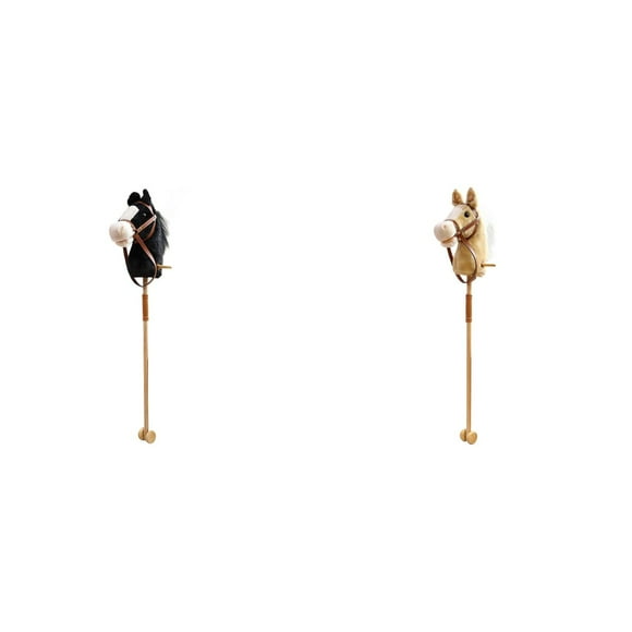 LKWLPD 2PCS 39.38 Inches Kids' Stick Horses Stick Horse Plush Handcrafted Hobby Horse on a Stick With Wood Wheels Real Pony Neighing and Galloping Sounds for Kids Toddlers,Khaki&Black One Size