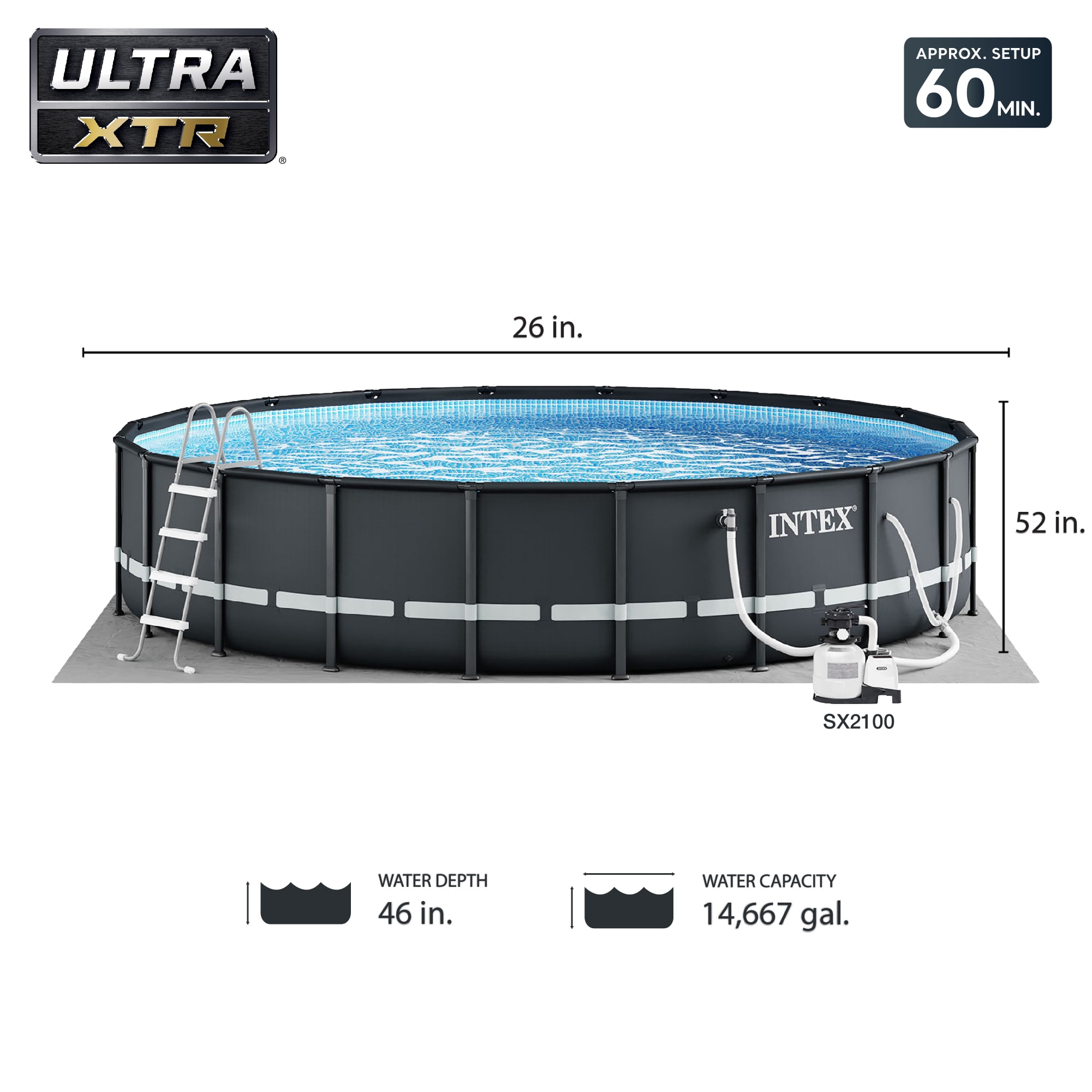 Intex Ultra Frame 26' x 52" Round Above Ground Outdoor Swimming Pool Set