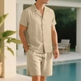thumbnail image 5 of Yievot Mens Pajama Sets Ribbed Sleepwear Lapel Short Sleeve Button Down Shirts and Drawstring Shorts Pajamas Loungewear 2 Piece Pj Set, 5 of 9