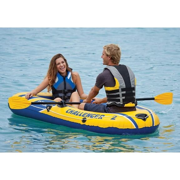 Intex Challenger 2 Inflatable 2 Person Boat Raft Set w/ Oars & Air Pump (2 Pack)