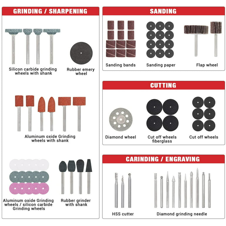 Rotary Tool Accessories Kit 361 Pieces 1/8-inch Diameter 