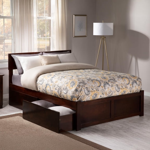 Leo & Lacey 2-Drawer Solid Wood Urban Full Storage Platform Bed in Walnut