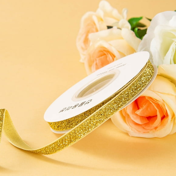HOARBOEG Gold Gold Glitter Ribbon Gift Wrapping Cut Edge Ribbon 3/8 inch x 7 Yards Sparkly Ribbon for Gifts Wrapping Cards Crafts Wreaths Hampers Christmas Decor Wedding Party Home Decoration
