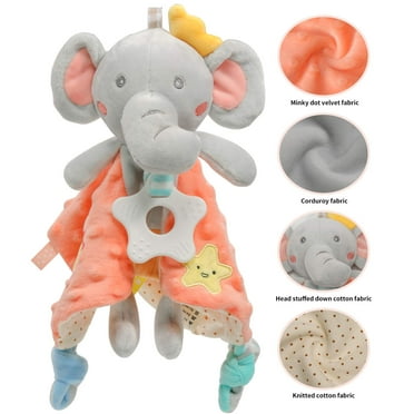 MesaSe Baby Sense Taglet Security Baby Taggies Blanket for Boys Girls | Elephant Loveys Comfort Towel Soothing, Comfortable, Warm, Cozy | Unisex & Toddler | Durable & Machine Washable