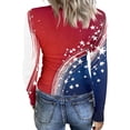 thumbnail image 4 of Women's Casual Fashion Round Neck Independence Day Print Long Sleeve Ribbed Top Red XL, 4 of 6