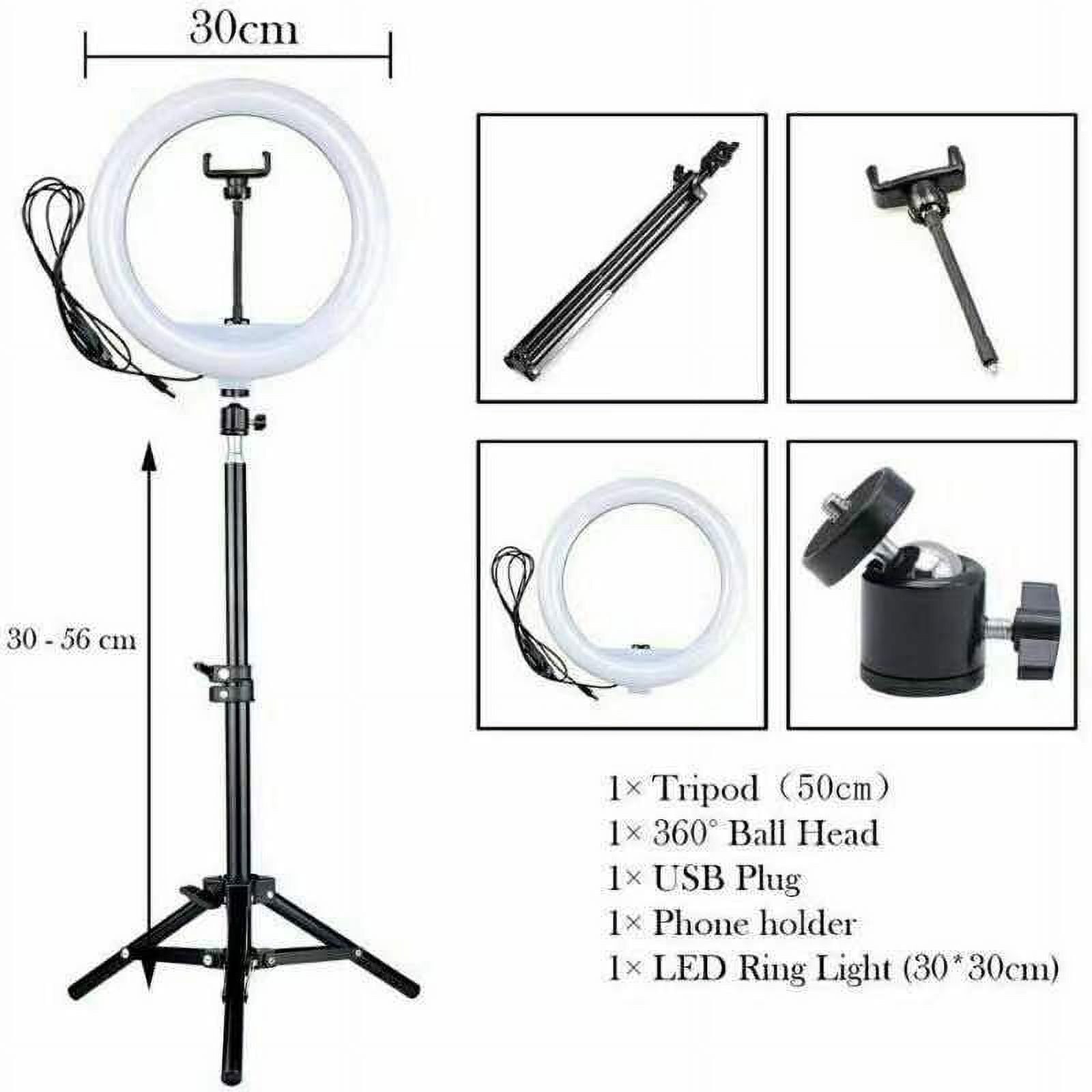 10 inch Selfie Ring Light with Table Top Stand & Cell Phone Holder for Live Stream, Makeup, YouTube Video, Photography TikTok, & more compatible with Universal Phone (Black) Tripod not included