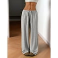 thumbnail image 4 of Women'S Drawstring Waist Straight Streetwear Wide Leg Sweatpants Casual Loose Baggy Long Summer Pants Light Grey S, 4 of 7