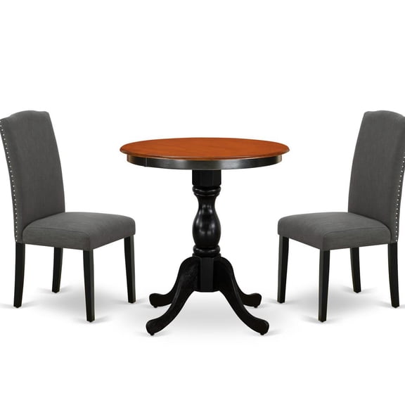 ESDU3-BCH-W- Dining Table and 2 Wooden Chairs with Slatted Back - Black Finish