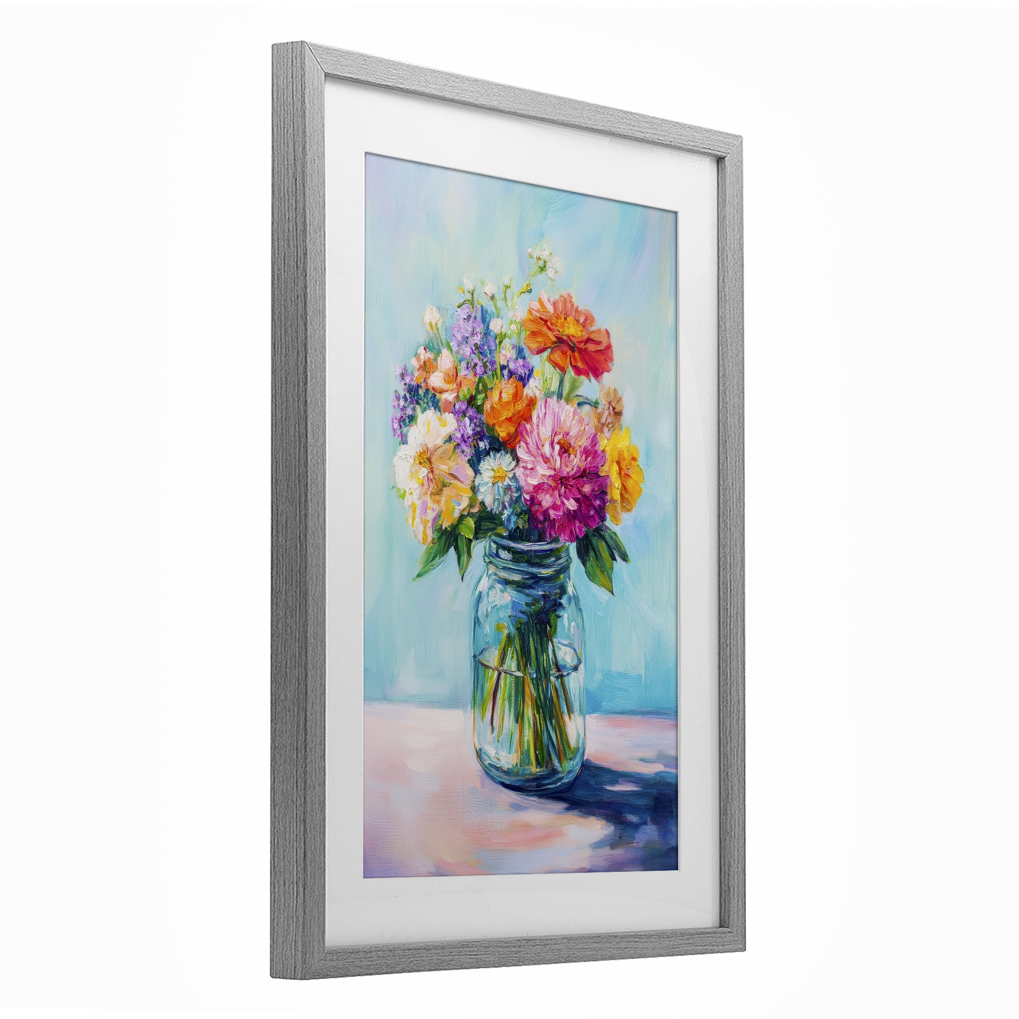 Stupell Industries Vibrant Country Jar Bouquet Gray Framed Print Under Glass, design by Petal Prints Design