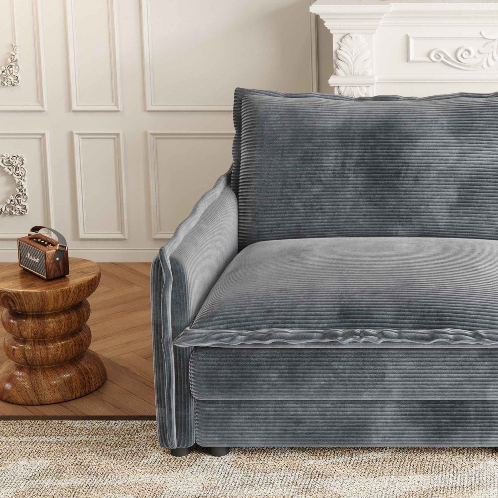 Sailvan 3-Seater Corduroy Sofa with 3 Ottomans, Oversized Deep Seat Cloud Couch for Living Room Grey