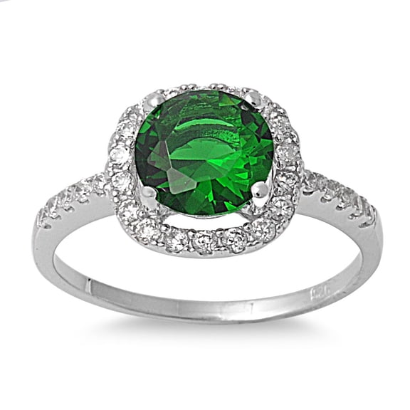 Embraced Round Center Simulated Emerald Cubic Zirconia Ring Sterling Silver 925