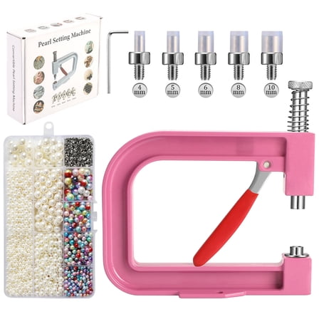 Handheld Manual Bead & Rivet Setter – Rhinestone Pearl Press Tool for Jewelry, Clothes & Crafts-Pearl set(Pink)Z