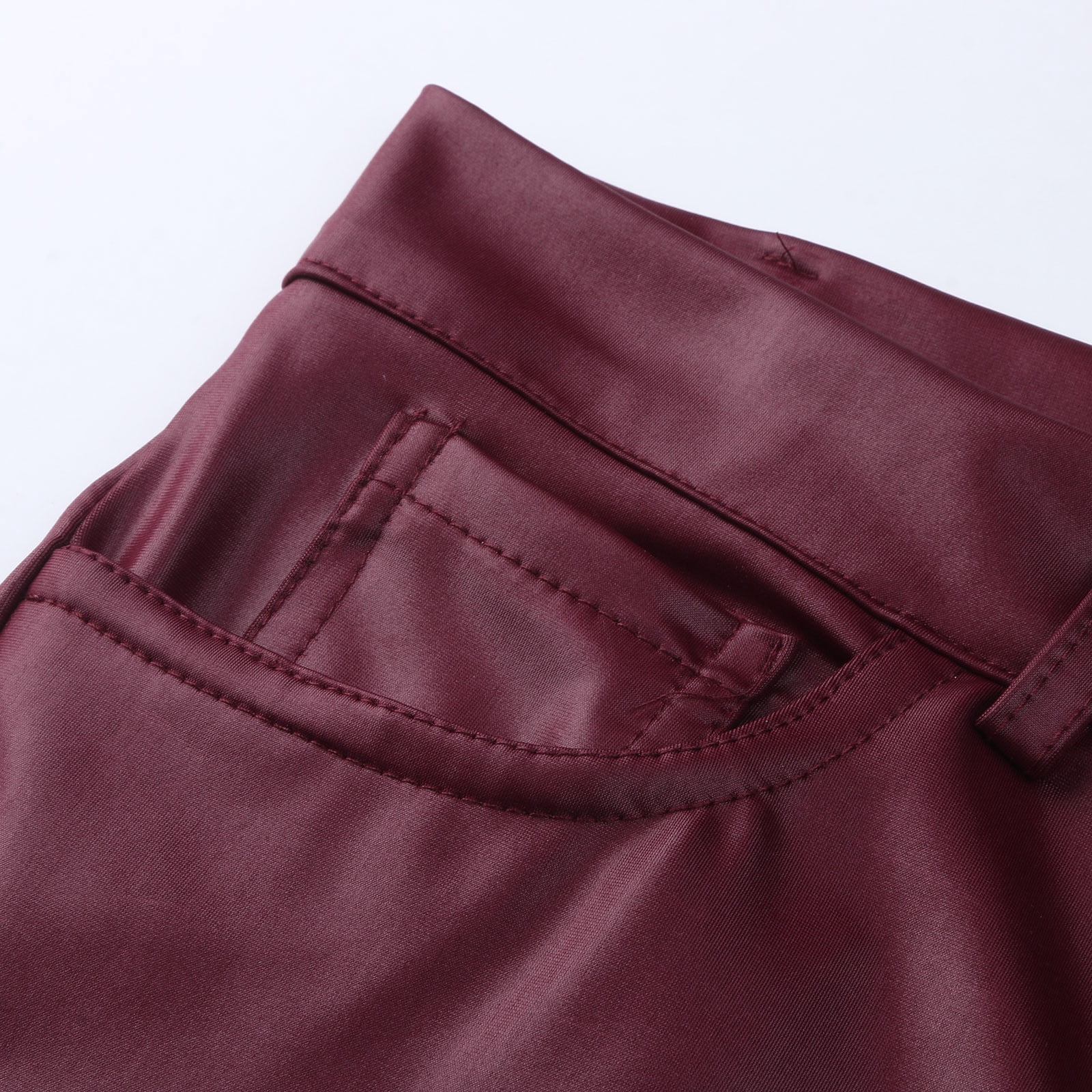 Tiqkatyck Leather Pants for Women, Women Solid Buttoned Slim Leather Pants Casual Stretch Trousers High Waisted Pants for Women Tights for Women Red