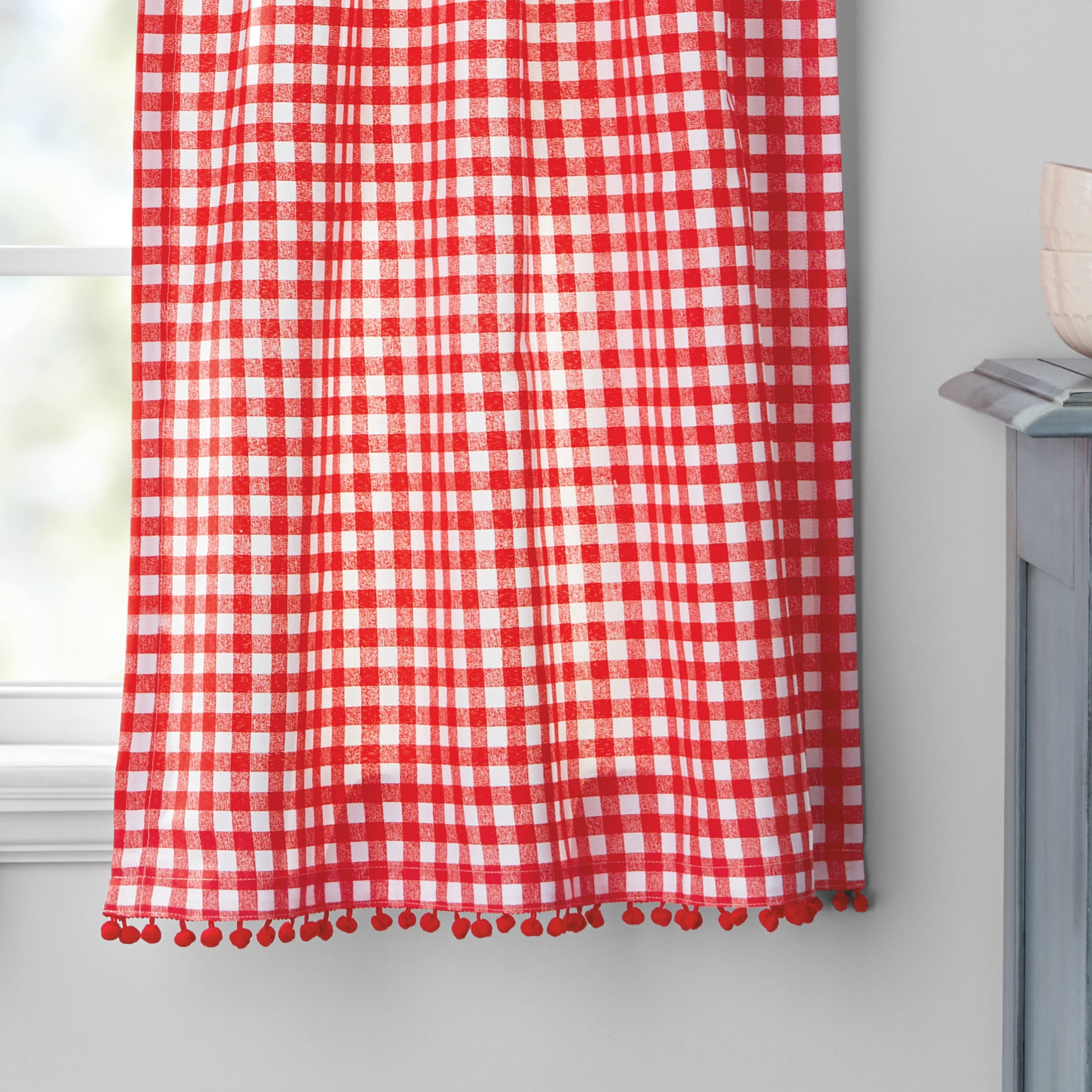 The Pioneer Woman Gingham Curtain Tier Pair and Valance Set, 3-Piece, 60" W x 36" L, Red