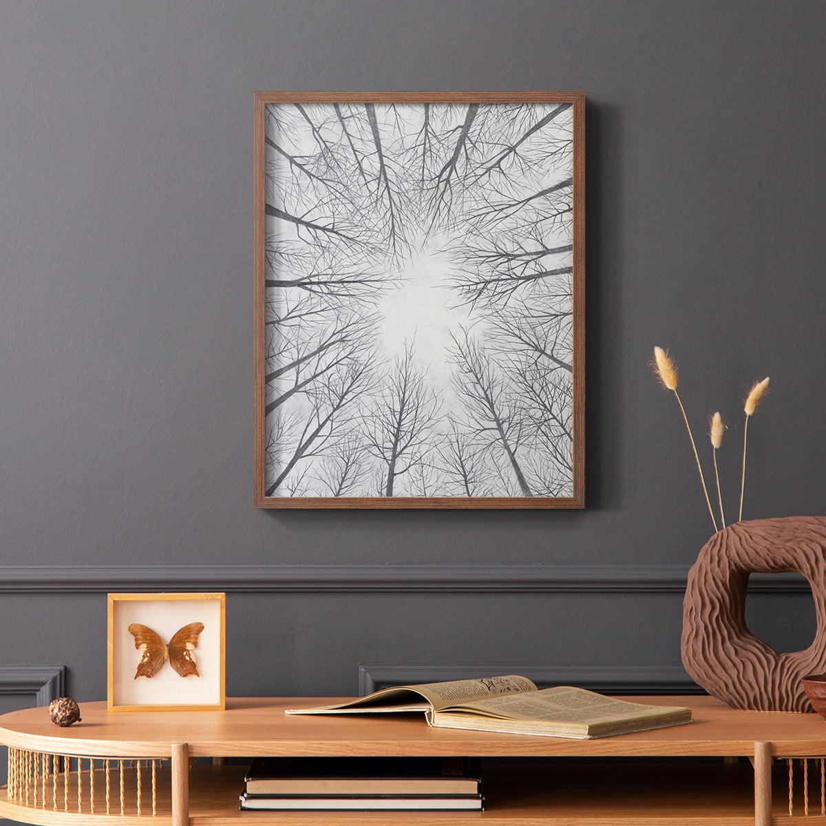 Deciduous Canopy II Framed Print in Brown Solid Wood Framed Print No Nail Hanging