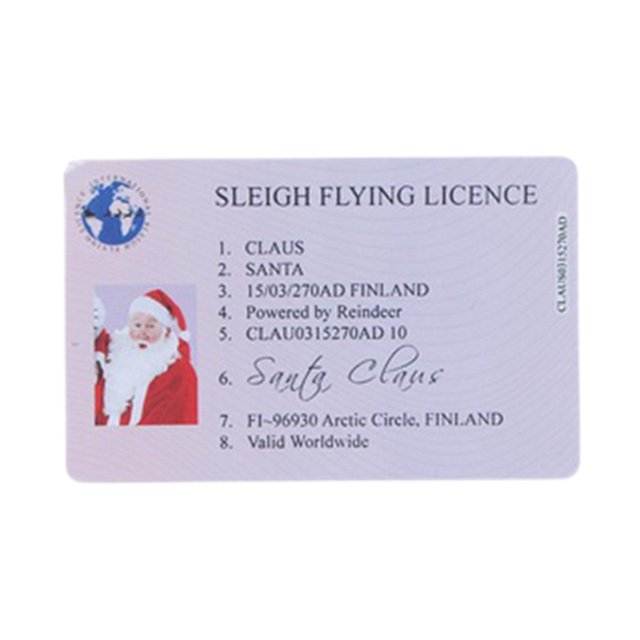 Claus Licencia De Conducir Voladora Tarjeta De Plástico Licencia De Trineo De Plástico Decoraciones Para Árboles De Navidad Yuarrent HA042012-02