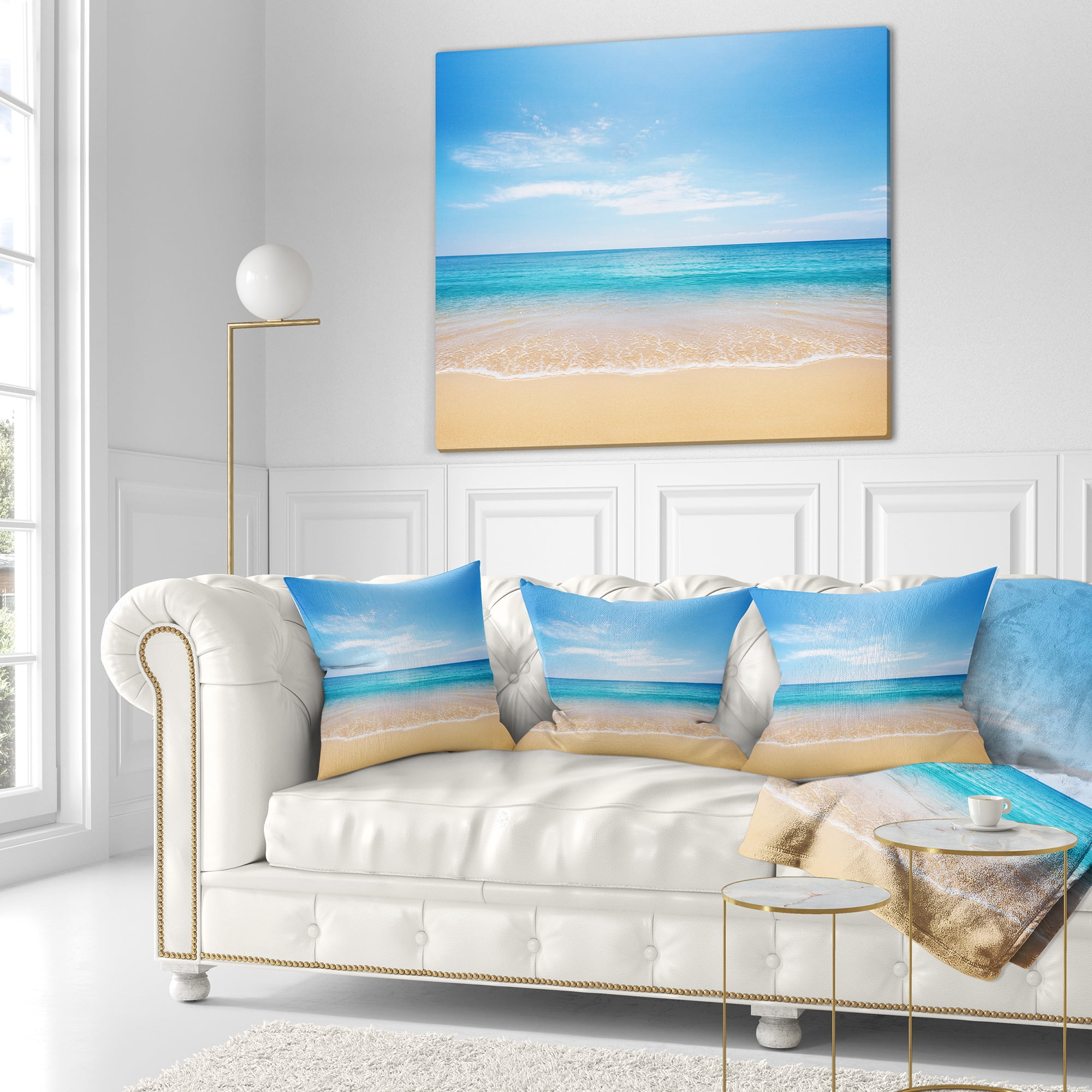 Designart Calm Blue Sea and Sky - Seashore Photography Throw Pillow - 16x16