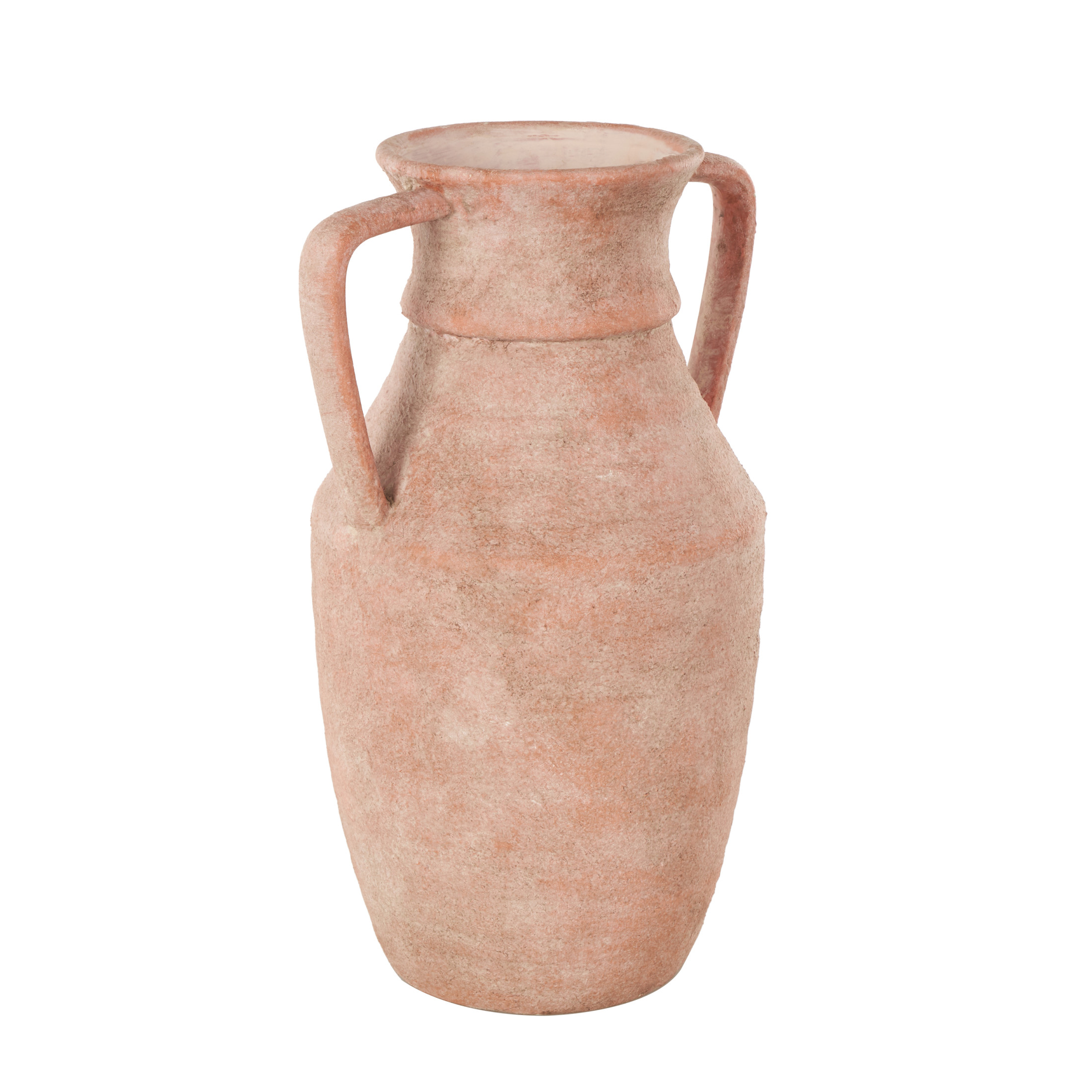 DecMode 16" Antique Style Pink Ceramic Vase with Handles
