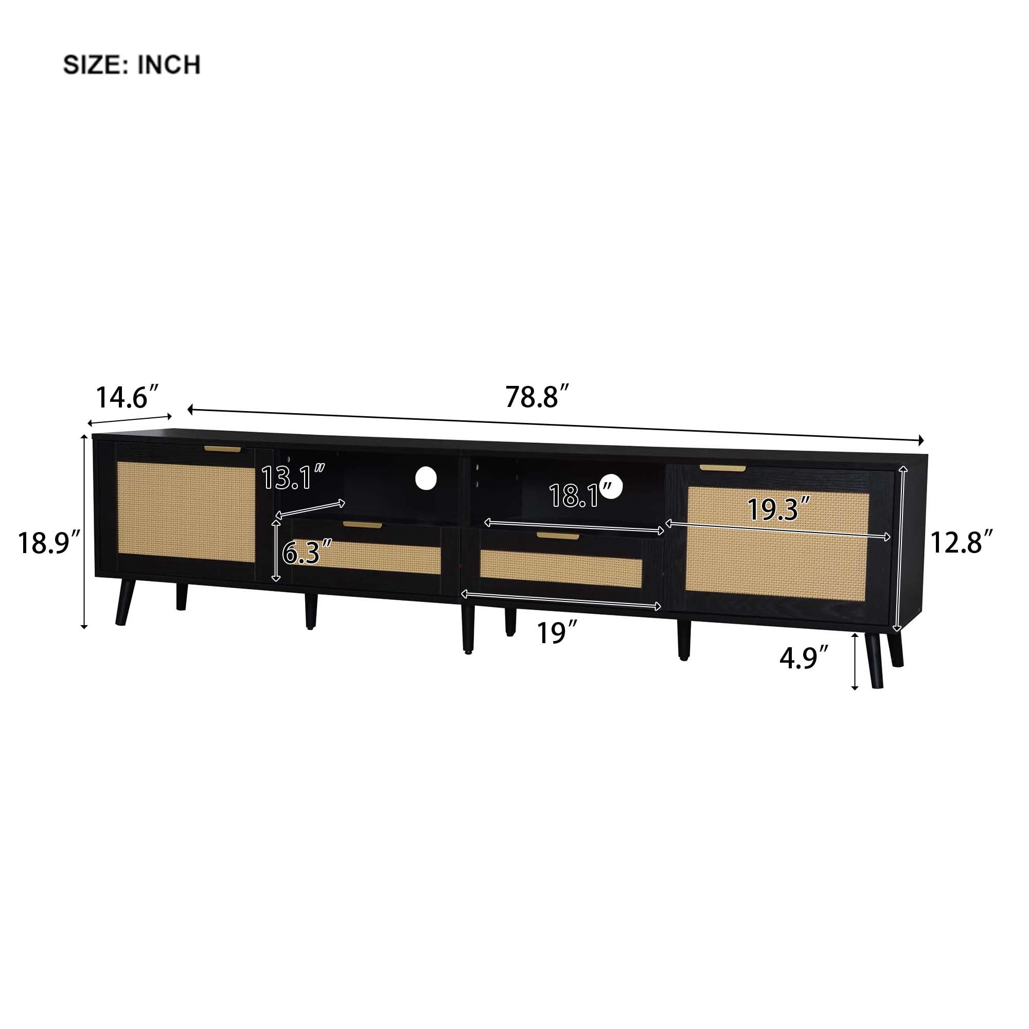 Aukfa Rattan TV Stand for TVs up to 85", Farmhouse Media Console for Living Room Bedroom,Black