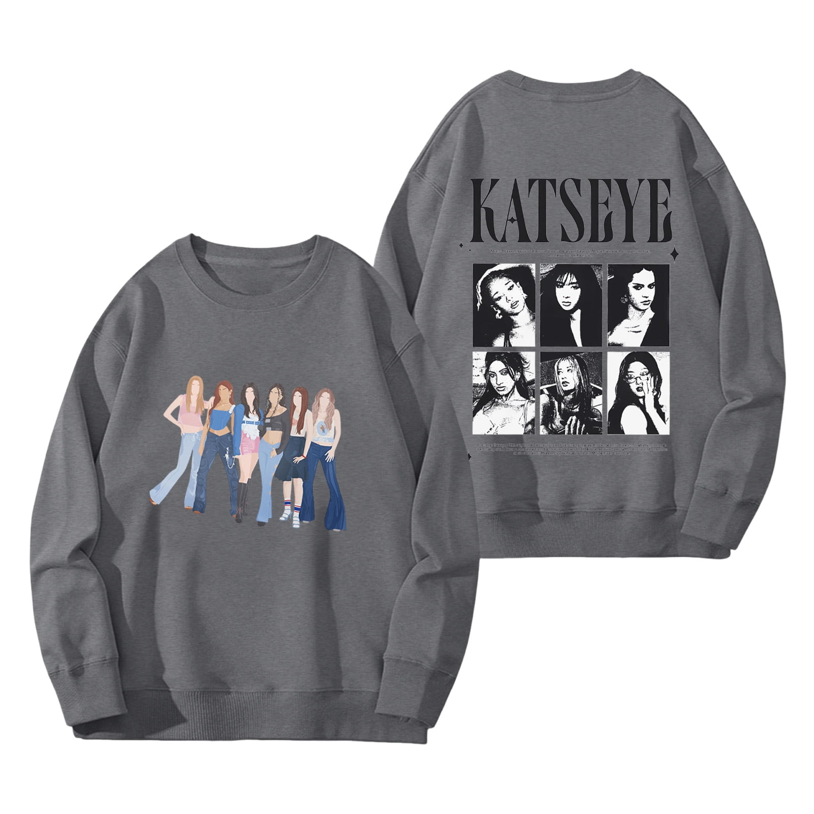 Girls' KATSEYE Graphic Hooded Sweatshirt - Black Oversized Long Sleeve