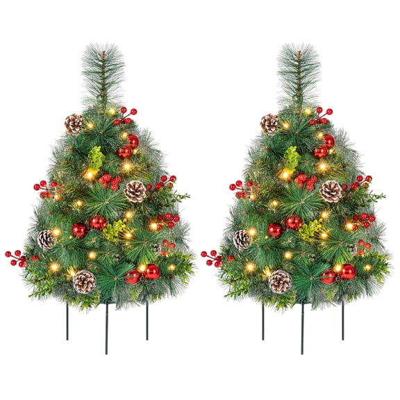 Costway Set of 2 25 Inch Pre-Lit Pathway Christmas Tree Battery Operated