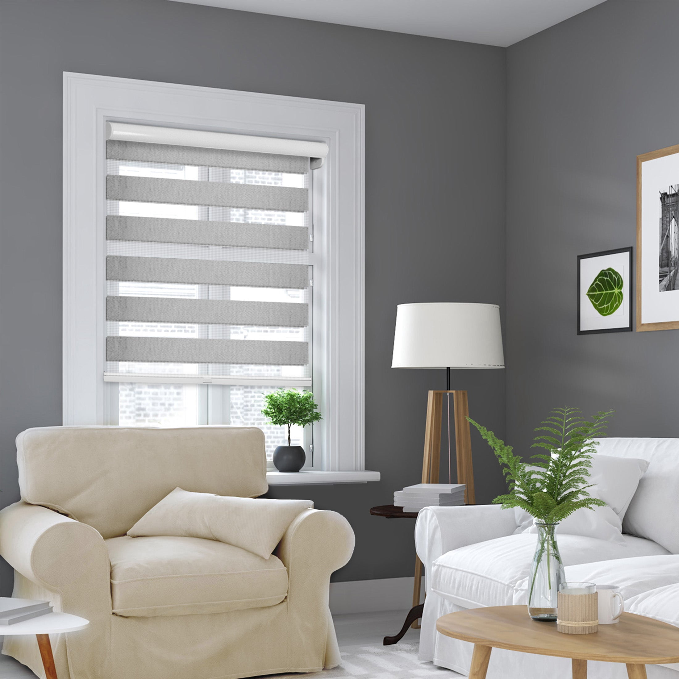 CHICOLOGY Blackout Zebra Roller Shades |31.5"W X 72"H| Dual Layer Light Filtering Blinds | Cordless Window Shades for Home & Office | Easy Install | Icy Grey