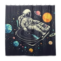Yayeee Shower Curtain with Hooks 72"x72" Waterproof Fabric Bathroom Hanging Decor, Black Record
