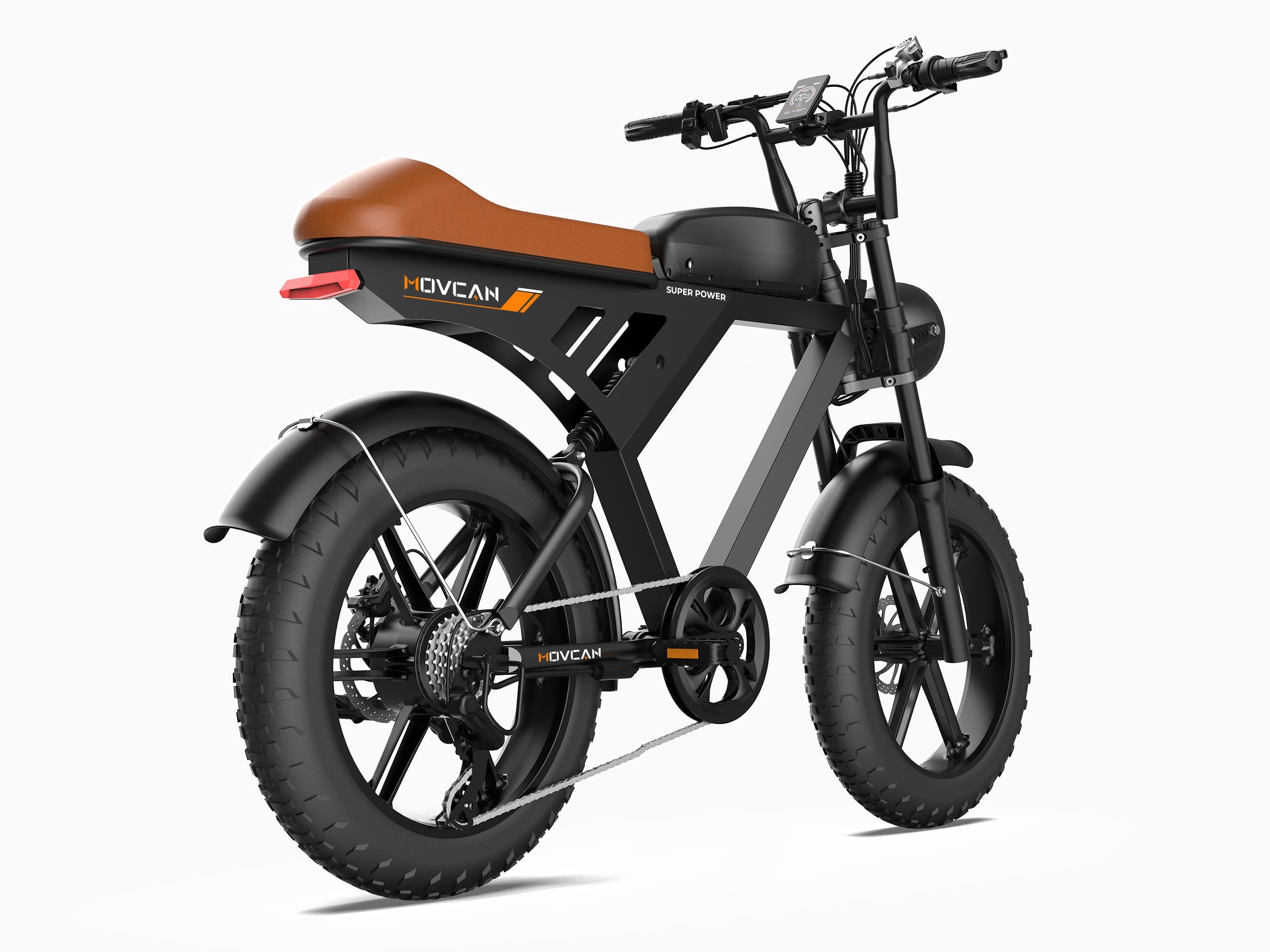 Movcan 1500W Electric Bike, 48V 15.6Ah Removable Battery, 28 MPH Ebike with 20"x4" Fat Tires, Full Suspension, 70 miles Range, Shimano 7-Speed, Hydraulic Disc Brakes, UL2849, Brown