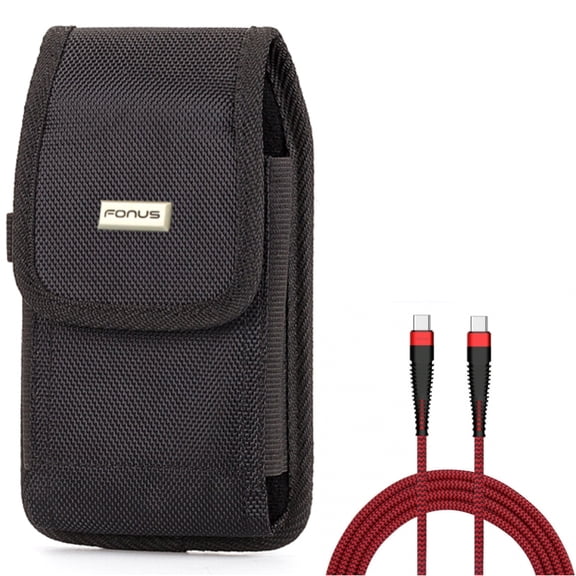 10ft PD Cable   Case Belt Clip for Motorola One 5G Ace Phone - Type-C to USB-C Charger Cord Power Wire and  Rugged Holster Canvas Cover Combo for Motorola One 5G Ace