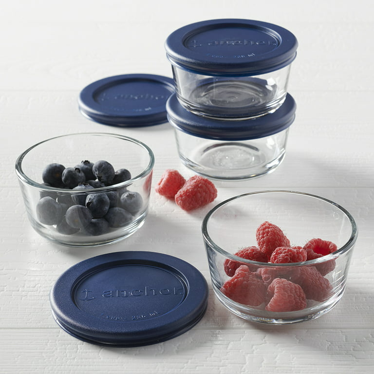 Anchor Hocking Classic Round Glass Food Storage with Navy Lid, 4