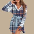 thumbnail image 2 of Women's Long Sleeve Plush Bathrobe - Winter Warm Christmas Checkered Homewear, Light Blue, M, 2 of 5