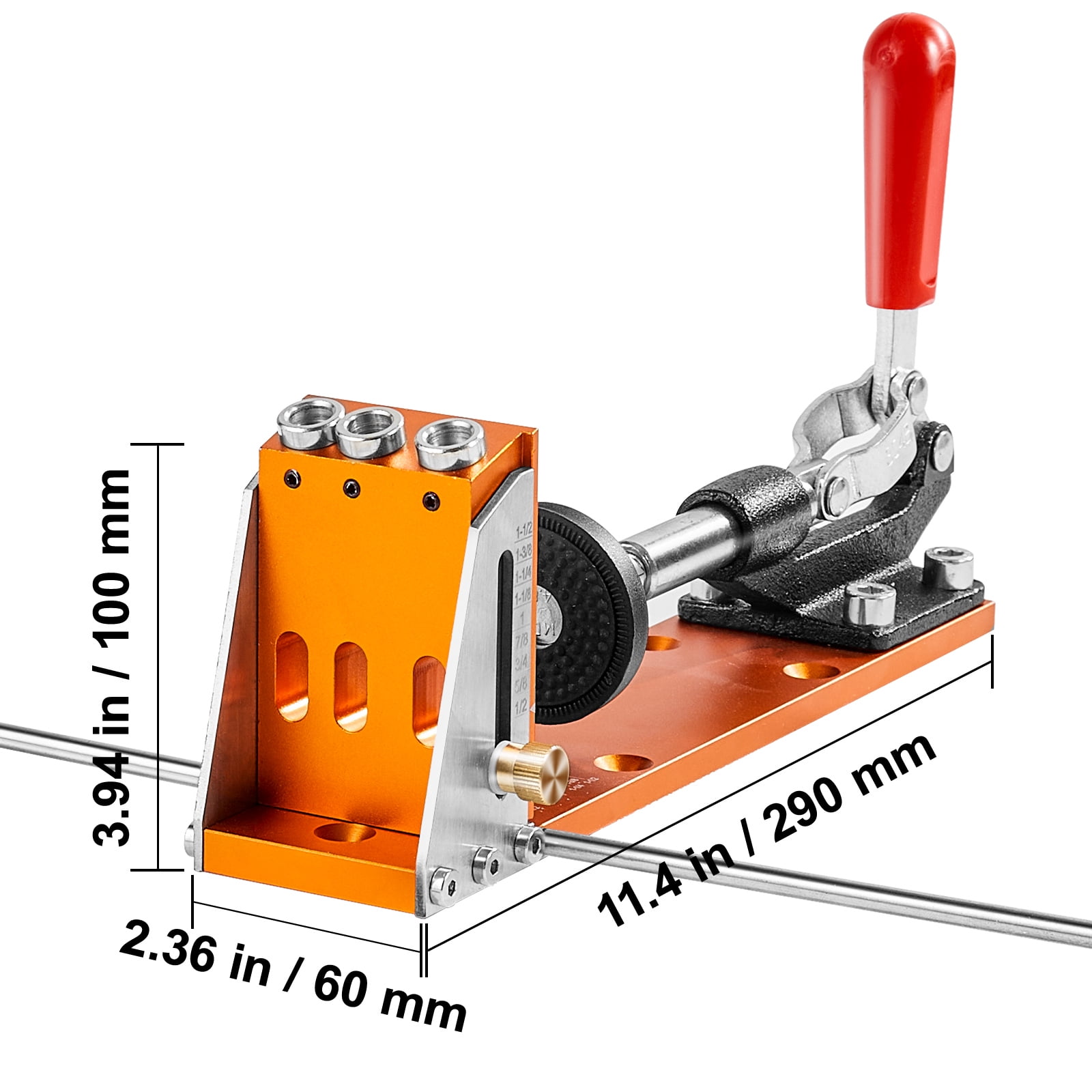 KFFKFF Pocket Hole Jig Kit, 34 Pcs Pocket Hole Jig System with 11" C-clamp, Fixture, Step Drills, Wrenches, Drill Stop Rings, Square Drive Bits, Toolbox, for DIY Carpentry Projects, Adjustable