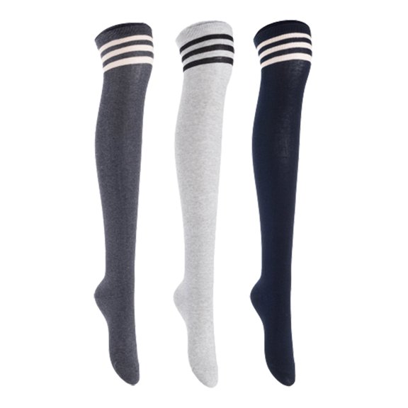 Lian LifeStyle Women's 3 Pairs Adorable Comfortable Soft Thigh High Over Knee High Cotton Socks, Size 6-9, JMYP1022 DarkGrey, LightGrey, Navy