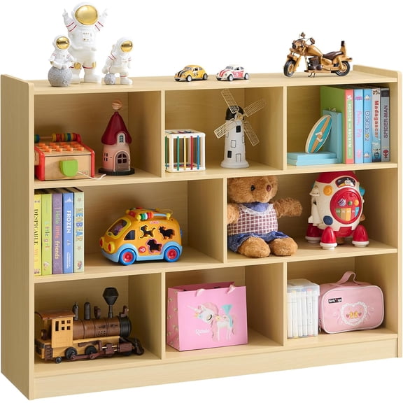 MOUDS 3 Tier Bookshelf, Kids Toy Storage Organizer Cabinet for Organizing Books Toys, 8 Cube Wooden Bookcase for School, Classroom, Playroom (Natural)
