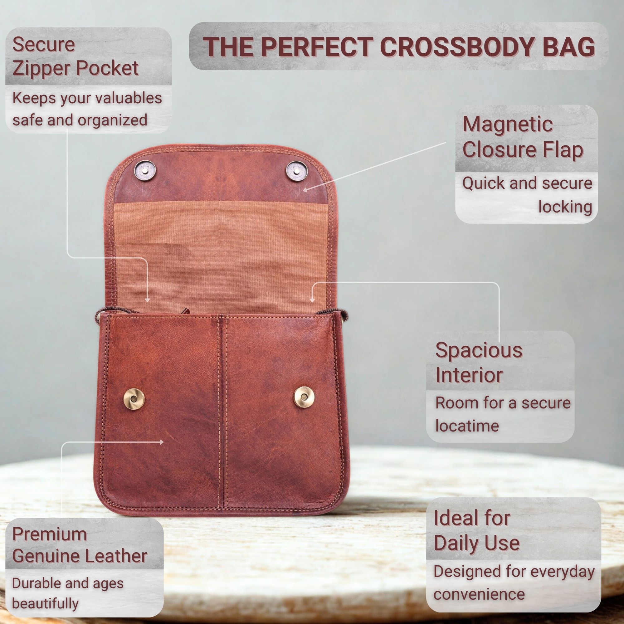 9" Small Leather Crossbody Bags for Women – Genuine Brown Leather Purse, Cute Shoulder Handbag, Vintage Cross Body Mini Bag (Brown)