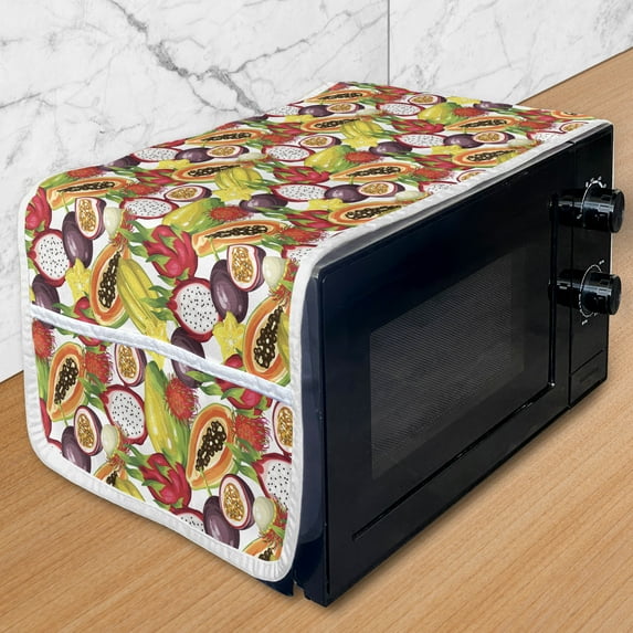 Fruit Microwave Oven Cover, Exotic Composition Tropical East Halved Plants Vegetarian Mango Dragon Fruit, Water Resistant Organizer with Pockets for Kitchen, 36" x 12", Multicolor, by Ambesonne