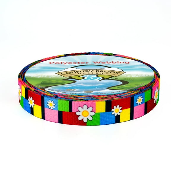Country Brook Design® 1/2 inch Spring Daisies Polyester Webbing, 10 Yards