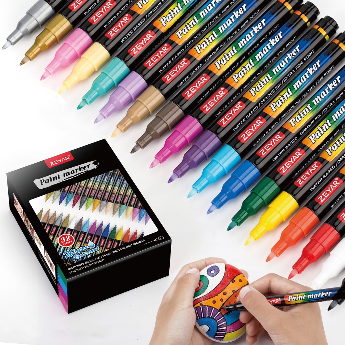 ZEYAR Acrylic Paint Pens, Water based Extra Fine Point, 32 vibrant