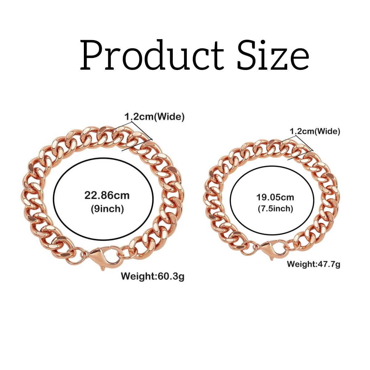 2Pcs Copper Bracelets for Men, 7.5in Link Bracelet, Pure Plated Copper Wide Chain, Solid Color for Mens, Valentine Men's Gift, Women, Health Jewelry, Christmas